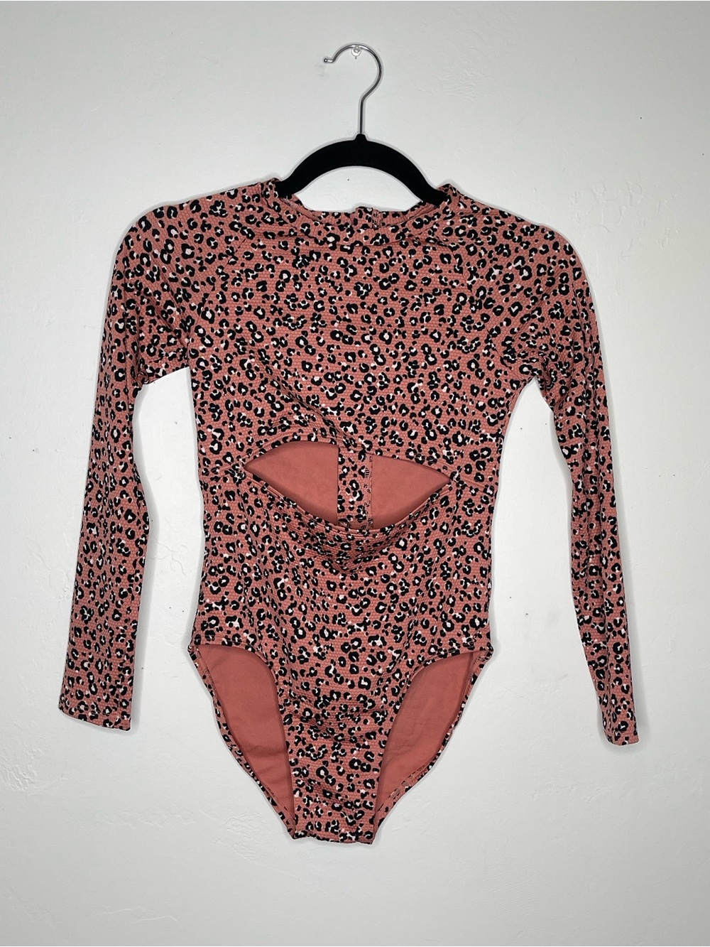Kids Long Sleeve One-Piece Swimsuit in Dusty Rose Leopard Print - NWOT